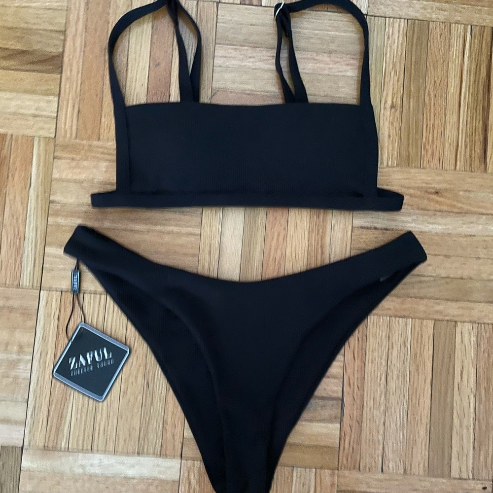 Zaful ribbed square collar bikini